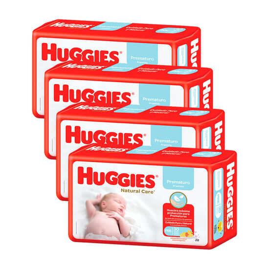 4 Packs Pañal Huggies Natural Care Hiperpack PR X 30 Unidades